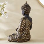 Black Gold Buddha Statue Meditation | Antique Finish Blessing Buddha Figurine | Zen Buddhist Home Decor | Abhaya Mudra Protection Sculpture | Resin Sitting Buddha | Spiritual Feng Shui Gift | - Karigaari India Aesthetic Home Decor