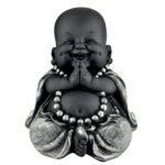 Black & Silver Laughing Buddha Idol | Resin Baby Monk Buddha for Home Decor, Office Desk & Gifting, Buddha gift for housewarming - Karigaari India Aesthetic Home Decor