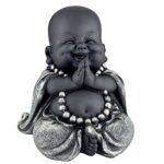 Black & Silver Laughing Buddha Idol | Resin Baby Monk Buddha for Home Decor, Office Desk & Gifting, Buddha gift for housewarming - Karigaari India Aesthetic Home Decor