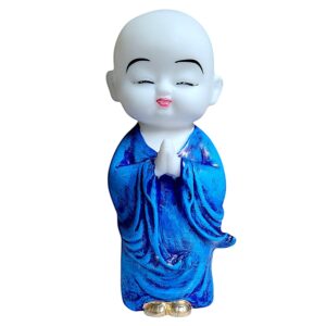 Blissful Baby Buddha Idol in Blue Resin Namaste Monk Statue for Calm Vibes, Home Decor & Spiritual Gifting - Karigaari India Aesthetic Home Decor