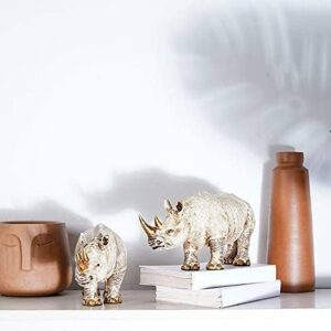Golden Horn Resin Rhino Decor Pair - Karigaari India Aesthetic Home Decor