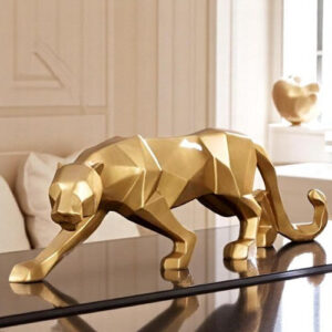 Modern Animal Figurine - Geometric Panther Art - Karigaari India Aesthetic Home Decor