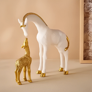 White & Gold Giraffe Calf Resin Figurines - Karigaari India Aesthetic Home Decor