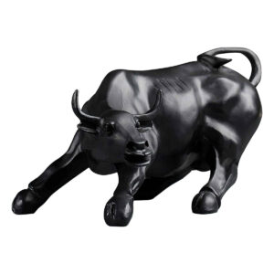 Black Geometric Bull Statue Resin Made Black Color Showpiece - Karigaari India Aesthetic Home Decor