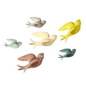 Karigaari India Handcrafted Poly-Resin Wall Hanging Set of 6 Multicolor Flying Birds - Karigaari India Aesthetic Home Decor