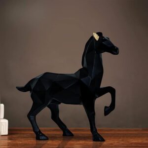 Black Geometric Resin Horse Table Decor - Karigaari India Aesthetic Home Decor