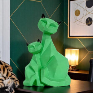 Green Cat Pair Resin Statue - Modern Decor - Karigaari India Aesthetic Home Decor