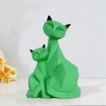 Green Cat Pair Resin Statue - Modern Decor - Karigaari India Aesthetic Home Decor