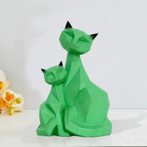 Green Cat Pair Resin Statue - Modern Decor - Karigaari India Aesthetic Home Decor