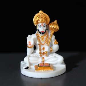 White Hanuman Idol with Book and Gada - Karigaari India Aesthetic Home Decor