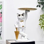 Karigaari Ideas Handcrafted Bulldog with Tray Figurine Sculpture - White Home Decor Showpiece - Karigaari India Aesthetic Home Decor