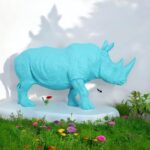 Blue Rhino Figurine Resin Decor - Modern Art - Karigaari India Aesthetic Home Decor