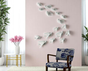 White Flying Birds Wall Decor Set - 17 Resin - Karigaari India Aesthetic Home Decor
