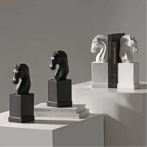 White Horse Head Bookends - Elegant Resin Book Ends - Karigaari India Aesthetic Home Decor