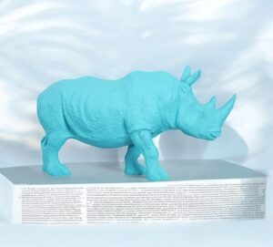 Blue Rhino Figurine Resin Decor - Modern Art - Karigaari India Aesthetic Home Decor