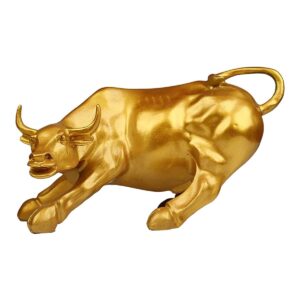 Gold Geometric Bull Statue Resin Made Gold Colour Showpiece - Karigaari India Aesthetic Home Decor
