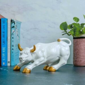 White Bull with Gold Accents - Modern Resin Animal Decor - Karigaari India Aesthetic Home Decor