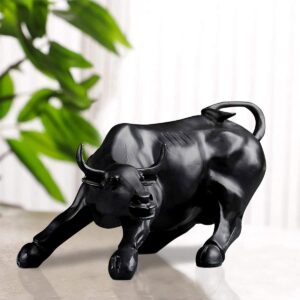 Black Geometric Bull Statue Resin Made Black Color Showpiece - Karigaari India Aesthetic Home Decor