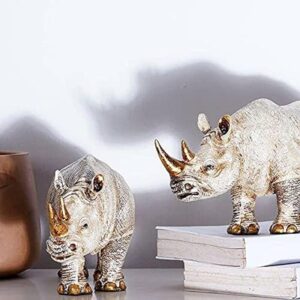 Golden Horn Resin Rhino Decor Pair - Karigaari India Aesthetic Home Decor