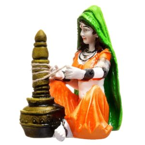 Handcrafted Rajasthani Lady with Chaas Polyesine Idol Showpiece for Home Decor - Karigaari India Aesthetic Home Decor