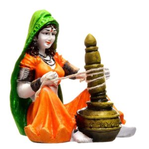 Handcrafted Rajasthani Lady with Chaas Polyesine Idol Showpiece for Home Decor - Karigaari India Aesthetic Home Decor
