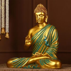 Elegant Meditating Gautam Buddha Idol Gold & Blue Resin Home Decor - Karigaari India Aesthetic Home Decor