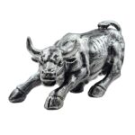 Silver Charging Bull Resin Statue - Powerful Decor - Karigaari India Aesthetic Home Decor