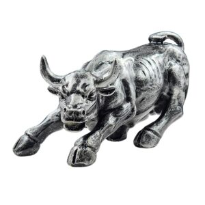 Silver Charging Bull Resin Statue - Powerful Decor - Karigaari India Aesthetic Home Decor