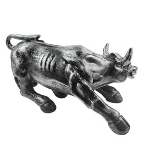 Silver Charging Bull Resin Statue - Powerful Decor - Karigaari India Aesthetic Home Decor