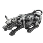 Silver Charging Bull Resin Statue - Powerful Decor - Karigaari India Aesthetic Home Decor
