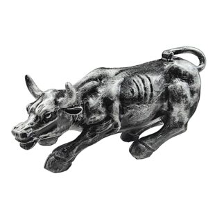 Silver Charging Bull Resin Statue - Powerful Decor - Karigaari India Aesthetic Home Decor