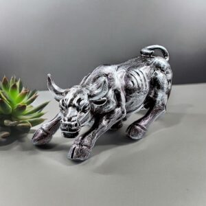 Silver Charging Bull Resin Statue - Powerful Decor - Karigaari India Aesthetic Home Decor