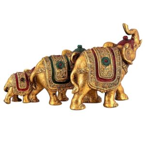 Karigaari Elephant Family Resin Statue - Gold - Karigaari India Aesthetic Home Decor