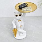 Karigaari Ideas Handcrafted Bulldog with Tray Figurine Sculpture - White Home Decor Showpiece - Karigaari India Aesthetic Home Decor
