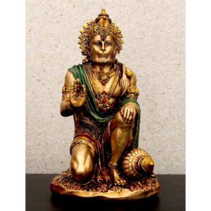 Golden Kneeling Hanuman Idol for Home - Karigaari India Aesthetic Home Decor