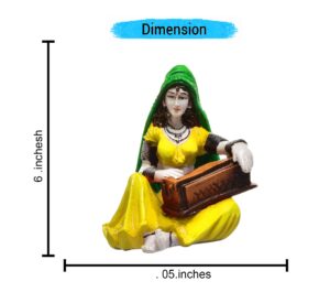 Enchanting Melody Figurine: Hand-Painted Resin Rajasthani Woman with Instrument - Karigaari India Aesthetic Home Decor