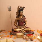 Mahadev Shiva Meditation Idol Antique Resin Shiv Murti with Trishul | Home Temple & Decor Statue - Karigaari India Aesthetic Home Decor