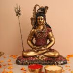 Mahadev Shiva Meditation Idol Antique Resin Shiv Murti with Trishul | Home Temple & Decor Statue - Karigaari India Aesthetic Home Decor
