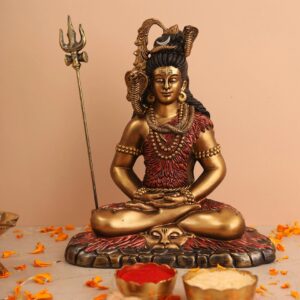 Mahadev Shiva Meditation Idol Antique Resin Shiv Murti with Trishul | Home Temple & Decor Statue - Karigaari India Aesthetic Home Decor