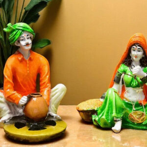 Ethnic Village Couple Resin Showpiece Set - Karigaari India Aesthetic Home Decor