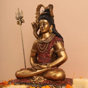 Mahadev Shiva Meditation Idol Antique Resin Shiv Murti with Trishul | Home Temple & Decor Statue - Karigaari India Aesthetic Home Decor