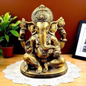 Antique Finish Lord Ganesha Idol Resin Ganpati Statue for Home Temple, Office & Gift Decor | Auspicious Ganesh Murti - Karigaari India Aesthetic Home Decor