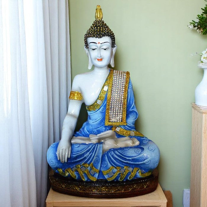 Artistic Artisan Ployresin Blue And Golden Colour Sitting Lord Buddha Figurine Display Piece Home Decor Office Home Decor Spiritual Gift Modern Ornament 1 Handcrafted Ployresin Blue And Golden Colour Sitting Lord Buddha Statue Showpiece Home Decor/Office Decor/Spiritual Gift - Karigaari India Aesthetic Home Decor