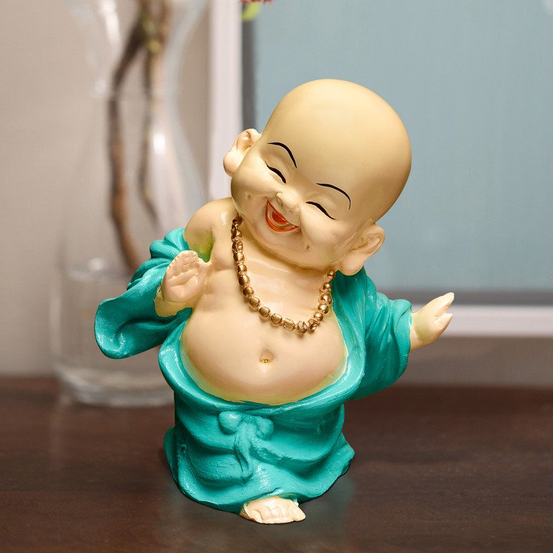 Artistic Artisan Ployresin Lord Buddha Laughing Standing Sky Blue Colour Figure Centerpiece Home Home Decor Office Decoration Spiritual Gift Decorative Piece 1 Handcrafted Ployresin Lord Buddha Laughing Standing Sky Blue Colour Statue Showpiece Home Decor/Office Decor/Spiritual Gift - Karigaari India Aesthetic Home Decor