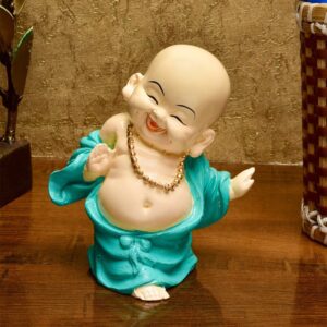 Handcrafted Ployresin Lord Buddha Laughing Standing Sky Blue Colour Statue Showpiece Home Decor/Office Decor/Spiritual Gift - Karigaari India Aesthetic Home Decor