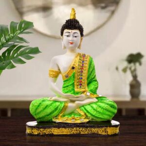 Handcrafted Ployresin Lord Buddha Meditating Statue Light Green Colour Showpiece Home Decor/Office Decor/Spiritual Gift - Karigaari India Aesthetic Home Decor