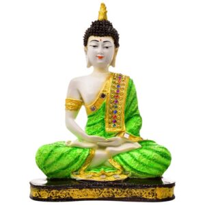 Handcrafted Ployresin Lord Buddha Meditating Statue Light Green Colour Showpiece Home Decor/Office Decor/Spiritual Gift - Karigaari India Aesthetic Home Decor
