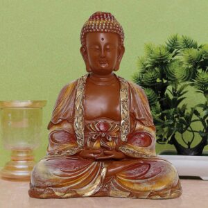 Handcrafted Ployresin Lord Buddha Sitting And Meditation Statue Showpiece Home Decor/Office Decor/Spiritual Gift, Brown And Gold - Karigaari India Aesthetic Home Decor