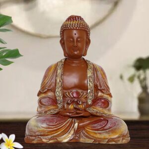 Handcrafted Ployresin Lord Buddha Sitting And Meditation Statue Showpiece Home Decor/Office Decor/Spiritual Gift, Brown And Gold - Karigaari India Aesthetic Home Decor