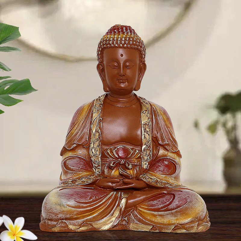 Artistic Artisan Ployresin Lord Buddha Sitting And Meditation Figure Centerpiece Home Home Decor Office Decoration Spiritual Gift Brown And Gold Unique Decor Piece 2 Handcrafted Ployresin Lord Buddha Sitting And Meditation Statue Showpiece Home Decor/Office Decor/Spiritual Gift, Brown And Gold - Karigaari India Aesthetic Home Decor